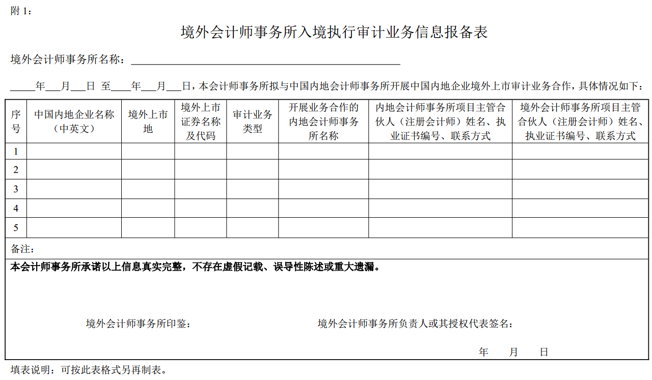 境外會計師事務(wù)所入境執(zhí)行審計業(yè)務(wù)信息報備表 