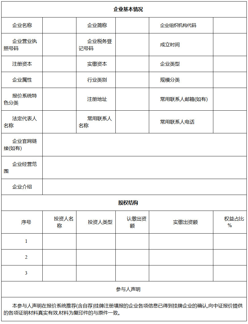企業(yè)掛牌注冊表