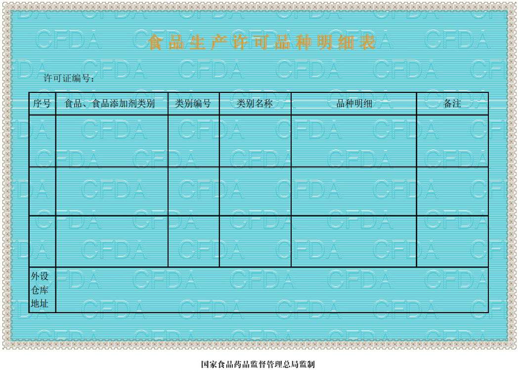 2015年版食品生產(chǎn)許可證樣本圖-食品生產(chǎn)品種明細表