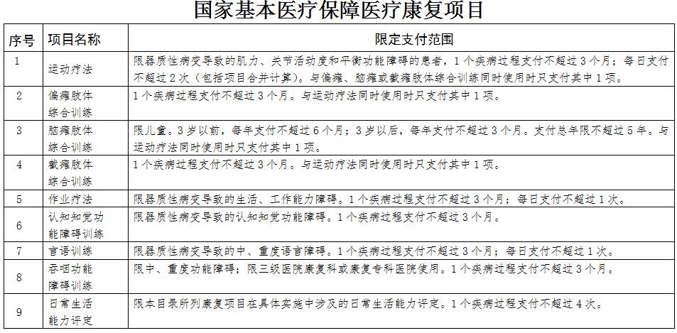 國家基本醫(yī)療保障醫(yī)療康復(fù)項(xiàng)目