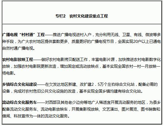 專欄2　農(nóng)村文化建設(shè)重點(diǎn)工程 