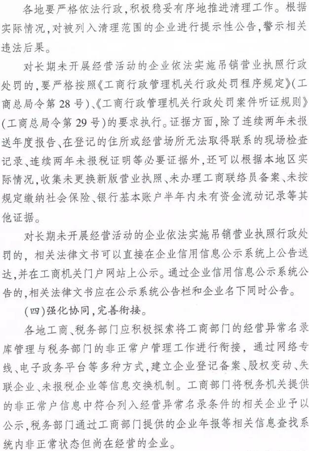 工商企監(jiān)字〔2016〕97號《工商總局稅務(wù)總局關(guān)于清理長期停業(yè)未經(jīng)營企業(yè)工作有關(guān)問題的通知》3