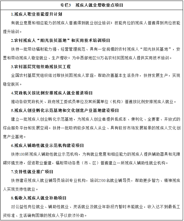 專欄3殘疾人就業(yè)增收重點項目