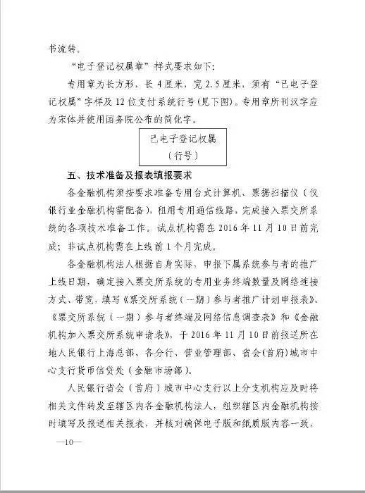 銀辦發(fā)〔2016〕224號《中國人民銀行辦公廳關于做好票據(jù)交易平臺接入準備工作的通知》10