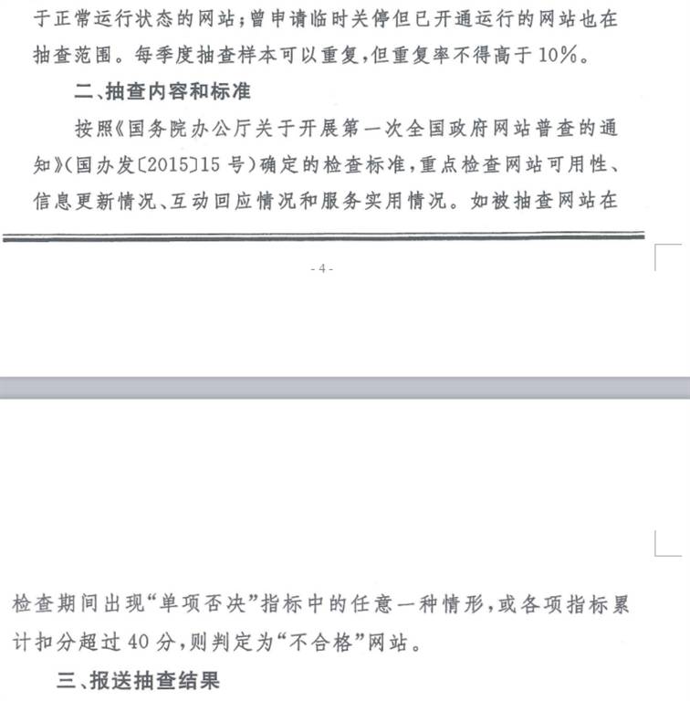 國辦秘函〔2016〕48號《國務(wù)院辦公廳秘書局關(guān)于做好政府網(wǎng)站季度抽查工作的通知》2