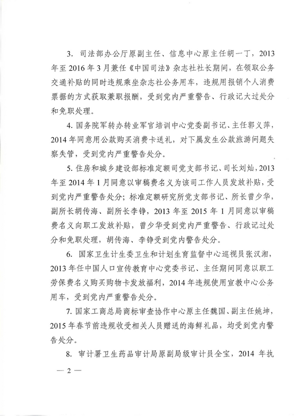 國紀(jì)工發(fā)〔2016〕29號《中央國家機(jī)關(guān)紀(jì)工委關(guān)于11起違反中央八項規(guī)定精神案件的通報 》2