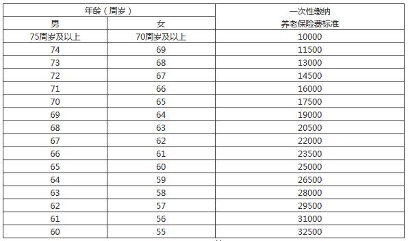 男滿60周歲、女滿55周歲的城鎮(zhèn)小集體企業(yè)職工等未參保人員繳費(fèi)標(biāo)準(zhǔn)表